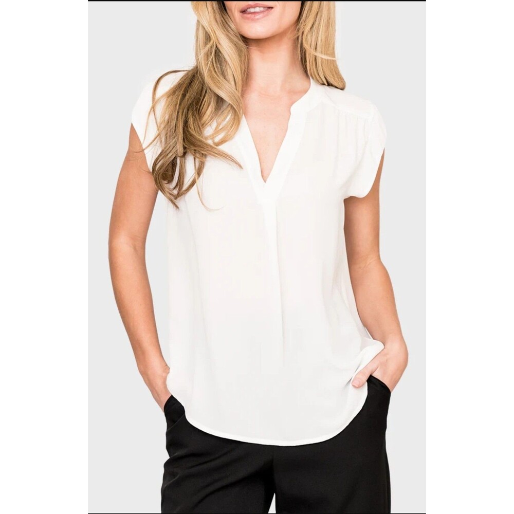 NWT Gibsonlook White Notch Neck Cap Sleeve Top MSRP: $49